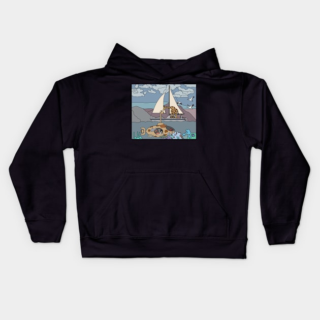 Birds in a Submarine Kids Hoodie by Long Neck Designs